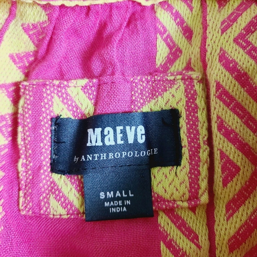 NEW Maeve Anthropologie Embroidered Boho Tassel Dress Pink Yellow Geometric M - Picture 7 of 14